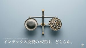 時価総額加重と均等加重のどちらがインデックス投資の本質かを問う天秤の俯瞰アイキャッチ